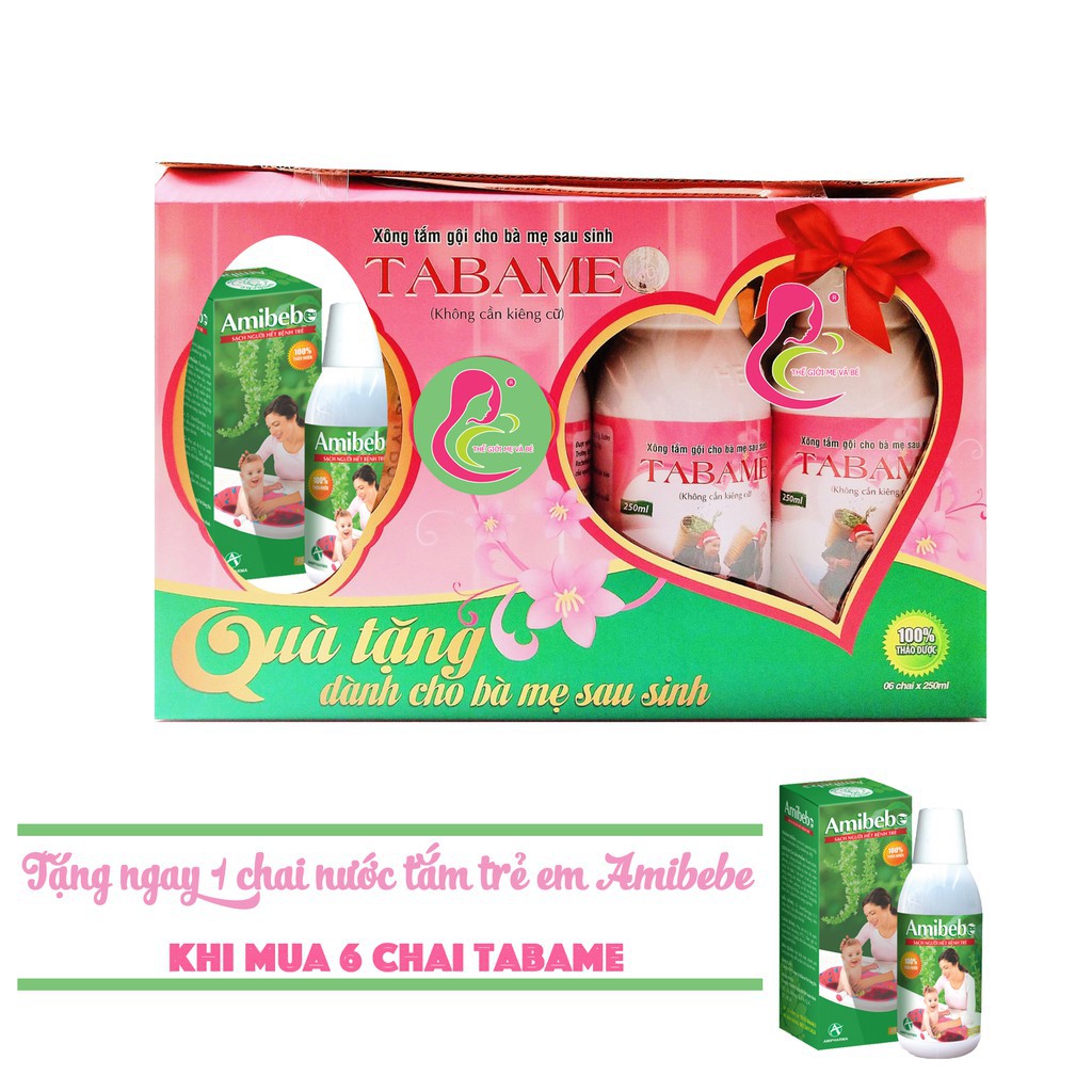 (TẶNG 1 TẮM BÉ AMIBEBE 125ML) COMBO 6 CHAI NƯỚC XÔNG TẮM THẢO DƯỢC CHO MẸ 250ML TABAME (Hàng Việt Nam Chất Lượng Cao)