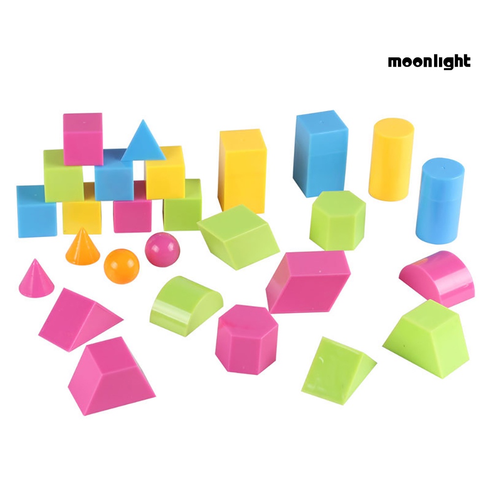 Set 24 Khối Gỗ 3d Hình Học Nhiều Màu Sắc Cho Bé Học Toán