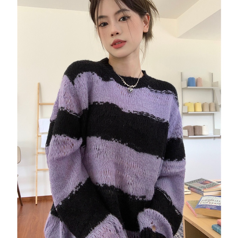 Áo Sweater Dệt Kim Tay Dài Dáng Rộng Thời Trang Mùa Thu Dễ Phối Đồ