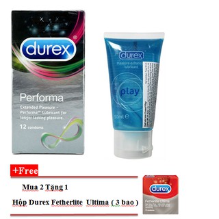 Set 1 hộp lớn BCS Performa và Gel Durex Play tặng 1 Fetherlite nhỏ