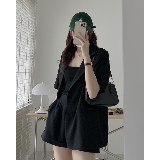 Set vest áo blazer ngắn tay kèm quần short đùi ngắn gấp gấu cạp chun dễ thương năng động hàn quốc SV001 Celyn.clothes