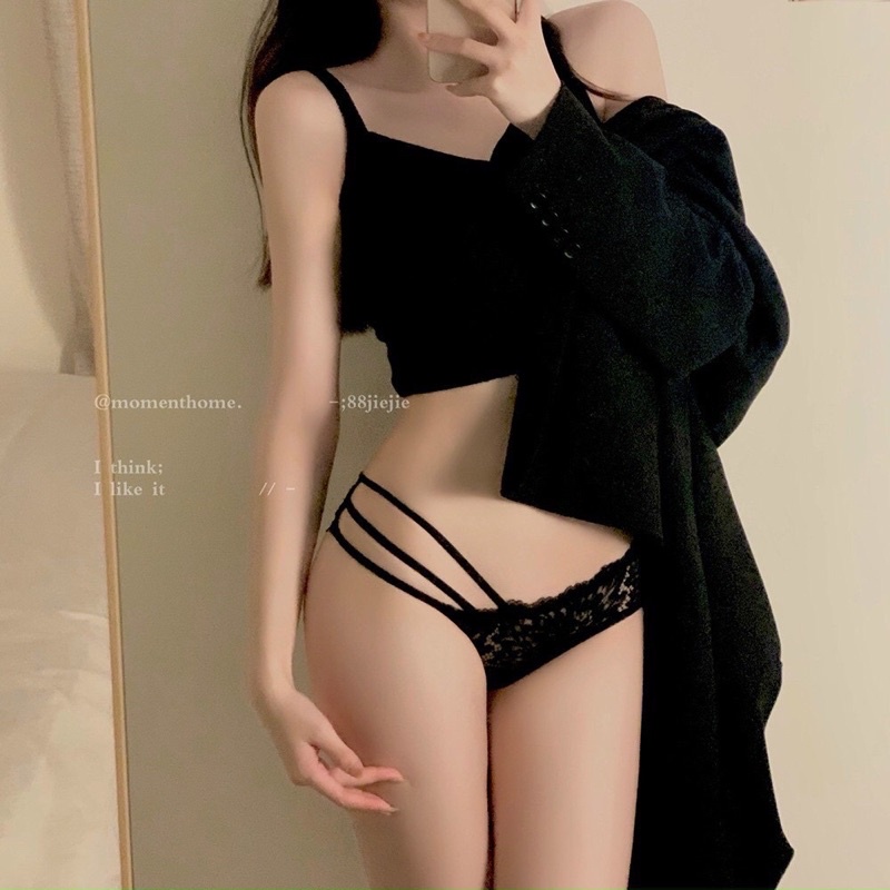 (đen trắng)Quần lót ren nữ cạp hông 3 dây quyến rũ 347