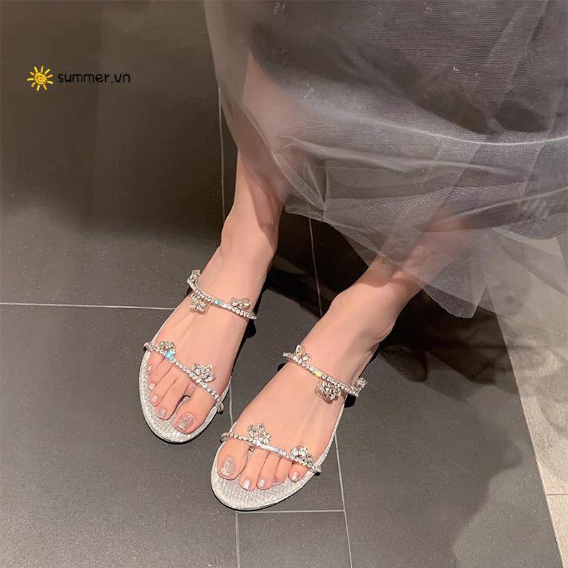 Dép Sandal Cao Gót Hở Ngón Đính Đá Phong Cách Pháp Mẫu Mới 2022 Thời Trang Mùa Hè Cho Nữ