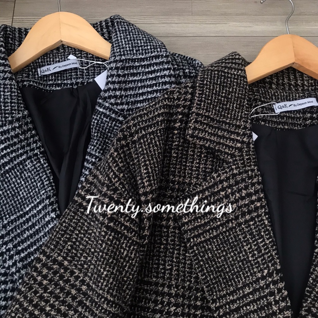 Áo Blazer Dạ Kẻ Oversize 2 Lớp Hàn Quốc (ảnh thật/sẵn/video)