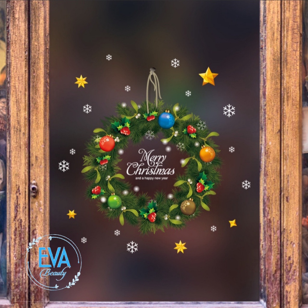 Decal Dán Tường Dán Kiếng Trang Trí Giáng Sinh Mẫu Vòng Hoa Treo Cửa Noel XL500 M2045