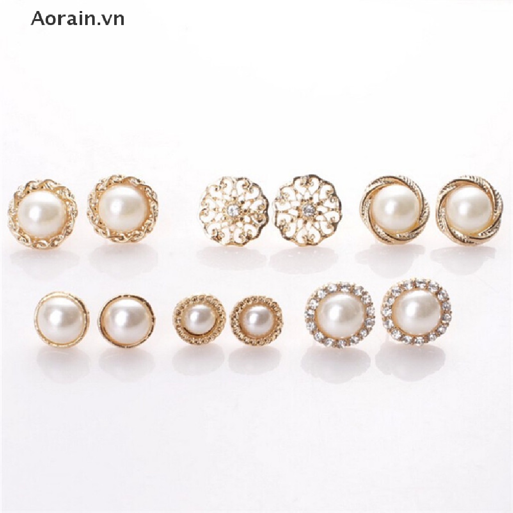 Bộ 6 Đôi Bông Tai Ngọc Trai Nhân Tạo Thời Trang