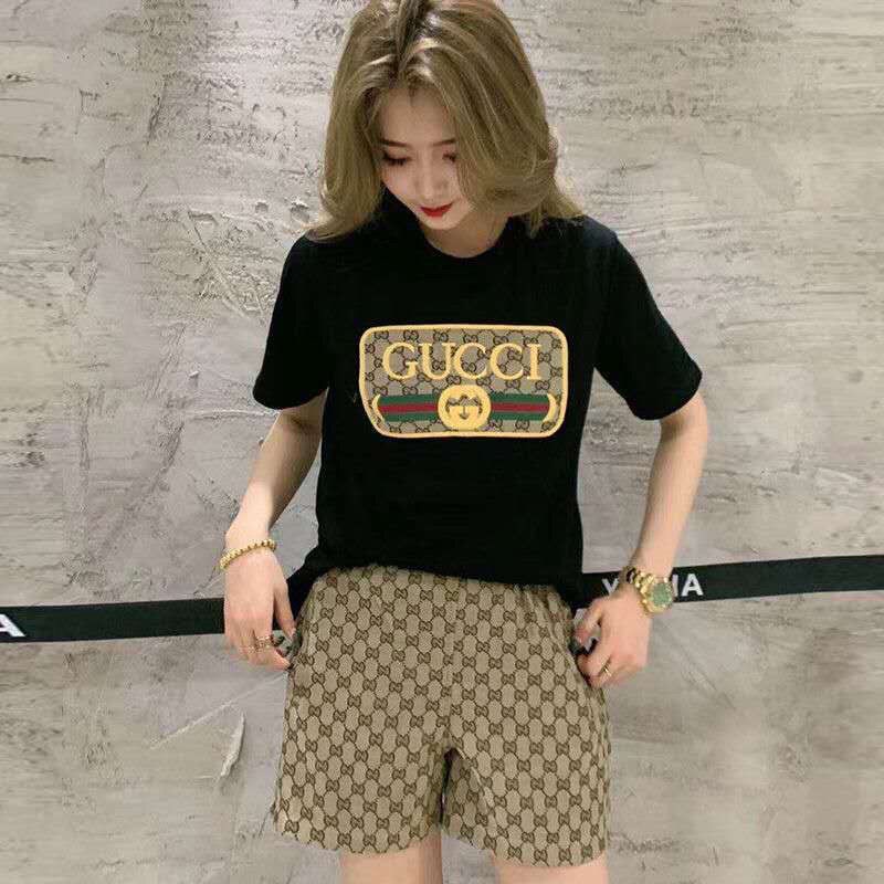 Áo Thun Tay Ngắn Cổ Tròn Chất Liệu Cotton Cổ Tròn Họa Tiết Nhãn Hiệu Gucci