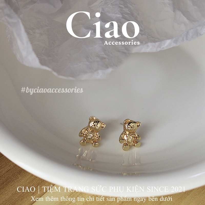 [HOẢ TỐC 1H] Khuyên tai/ Bông tai mạ bạc S925 thiết kế hình gấu trendy Teddy Bear Ciao
