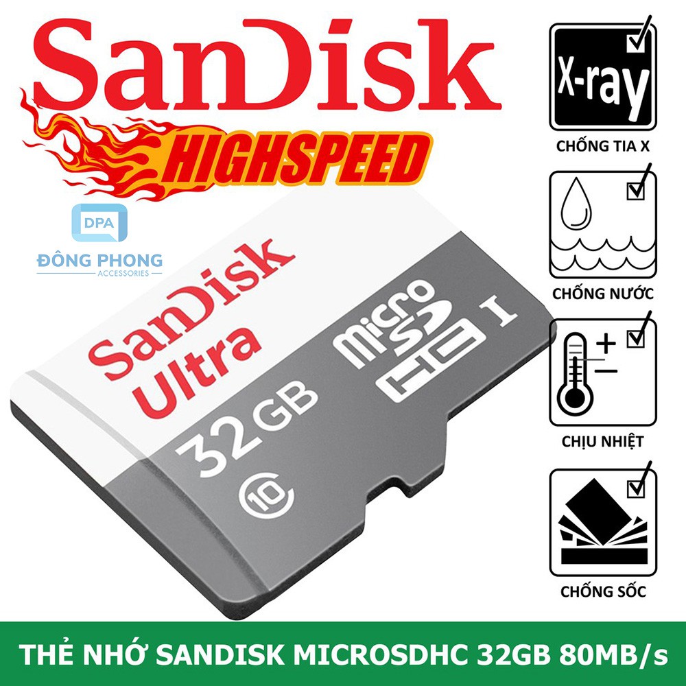 Thẻ Nhớ Micro SD 32GB Sandisk 80mb/s Chính Hãng Bảo Hành 5 Năm | BigBuy360 - bigbuy360.vn