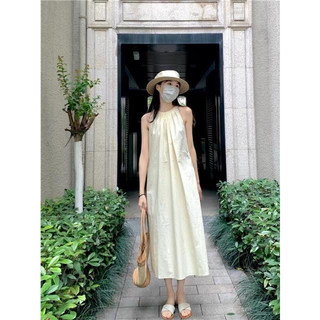 Đầm Dài Dáng Chữ A Không Tay Cổ Tròn Phong Cách Hàn Quốc Thời Trang Hàng Mới Dành Cho Bạn Nữ