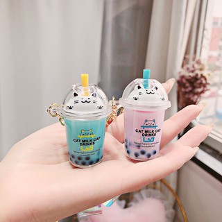Móc Khóa Hình Ly Trà Sữa Hoạt Hình Kim Tuyến Nước Sáng Tạo Cho Nữ