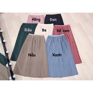 Chân váy lụa xếp ly cạp chun
