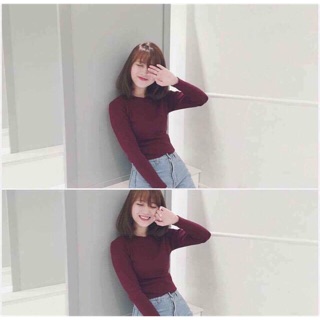 Áo thun gân tay dài form croptop