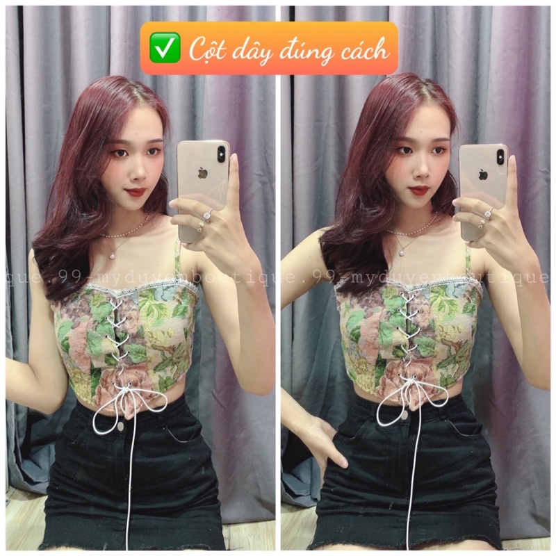 Áo 2 Dây Thổ Cẩm Rút Ngực , Phong Cách Retro Croset Pháp