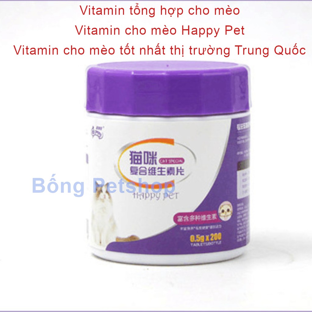 Vitamin tổng hợp cho mèo - Vitamin cho mèo Happy Pet - Vitamin cho mèo tốt nhất thị trường Trung Quốc (hộp 200v)