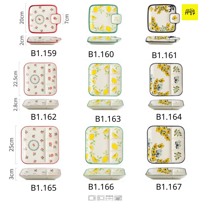 Đĩa sứ, đĩa sứ chia ngăn nhiều họa tiết dùng - phụ kiện bàn ăn tiện dụng