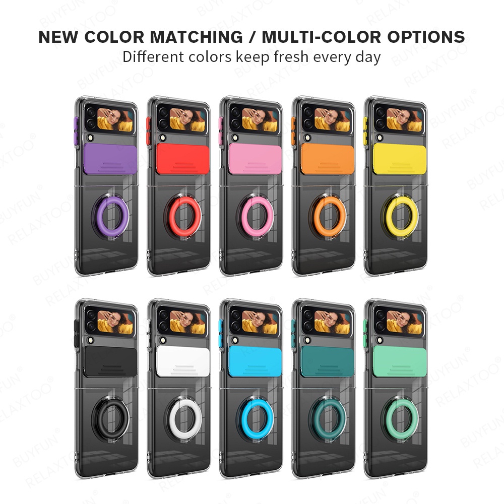 Ốp điện thoại mềm trong suốt chống sốc có nắp đẩy che camera và giá đỡ nhẫn cho Samsung Galaxy Z Flip3 5G/ Zfold 3
