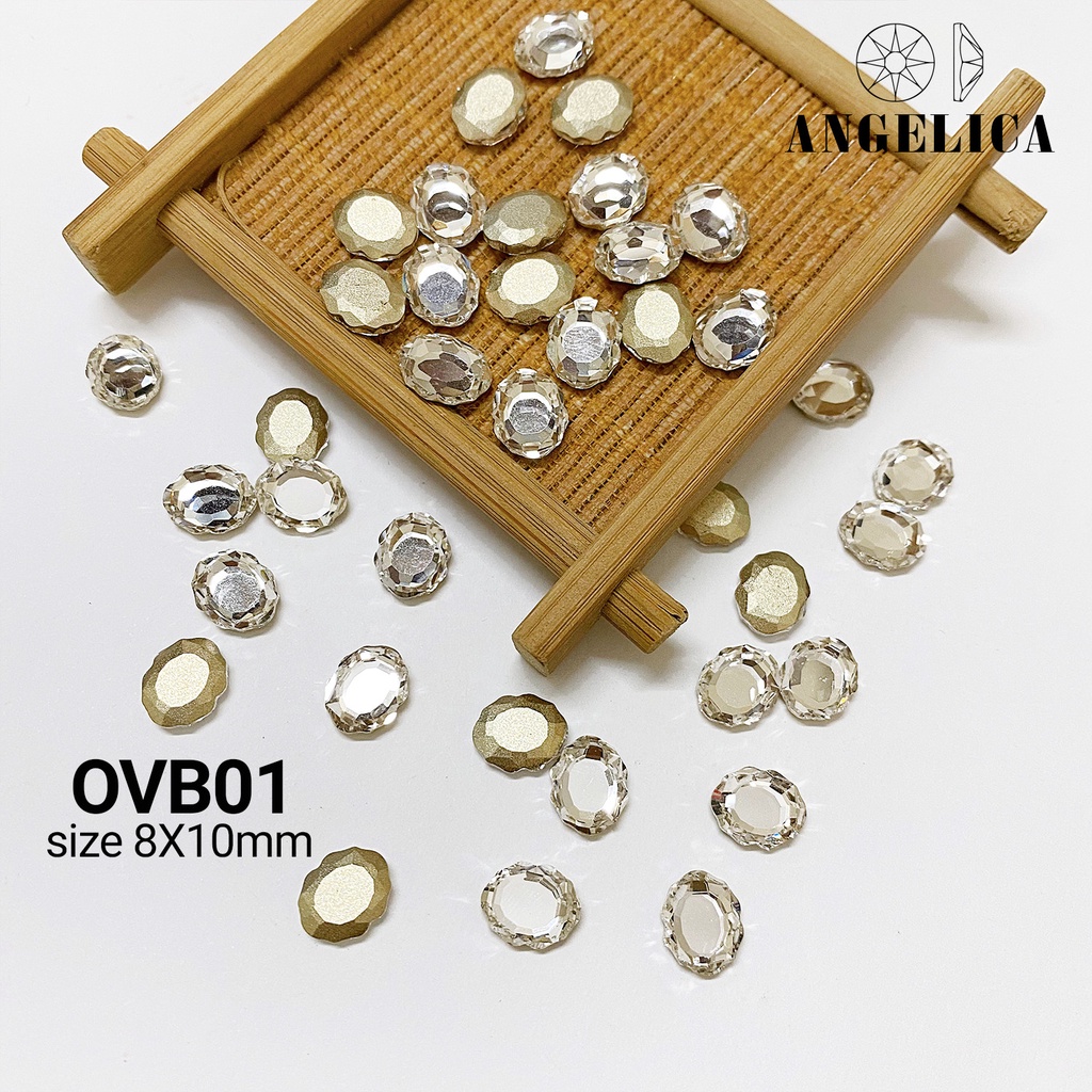 Túi 10 Viên Đá khối Nail Hình Oval/ Ô Van Màu Trà Chân Vàng Trang Trí Móng ANGELICA OVB