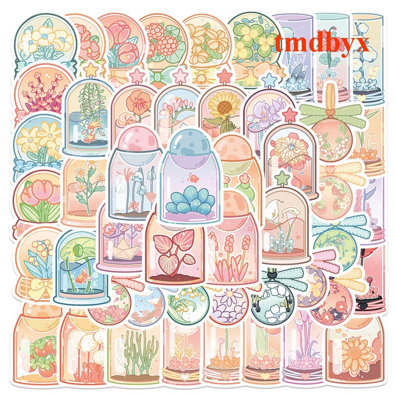 Set 50 Miếng Dán Trang Trí Vali Laptop Hành Lý Chống Nước Không Đổi Màu Họa Tiết Hoa Vẽ Graffiti