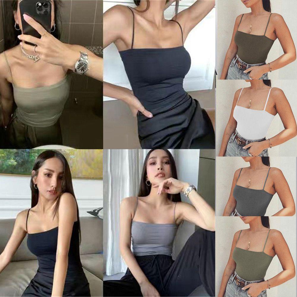Áo Hai Dây Có Mút Đệm Ngực Lưng Bằng Cotton Nhiều Màu Sắc Thời Trang Cho Nữ