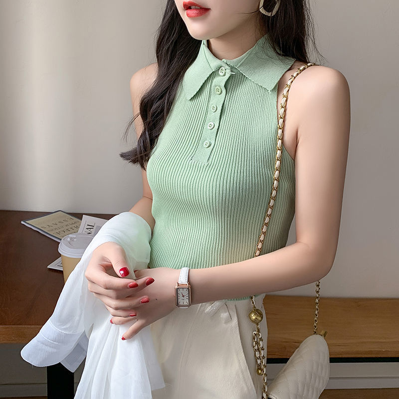 Áo croptop sát nách cổ bẻ dáng ôm quyến rũ dành cho nữ