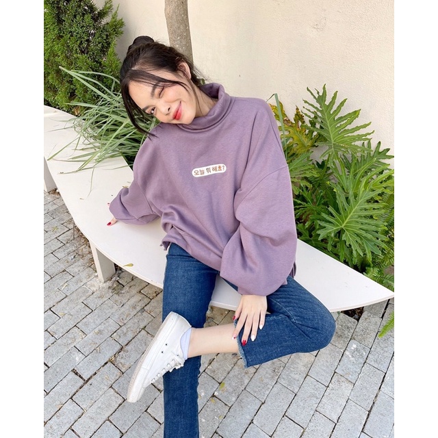 Áo sweater nỉ, cổ lọ