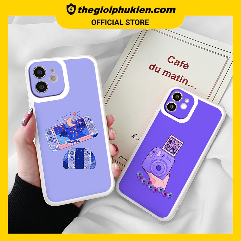 Ốp iphone - Ốp lưng iphone cạnh vuông viền camera Tím mộng mơ dành cho ip 6 đến 14promax - ng174