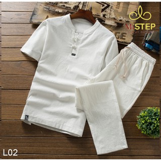 Set Bộ Quần Áo Đũi Tằm Chất Mát Màu Trắng