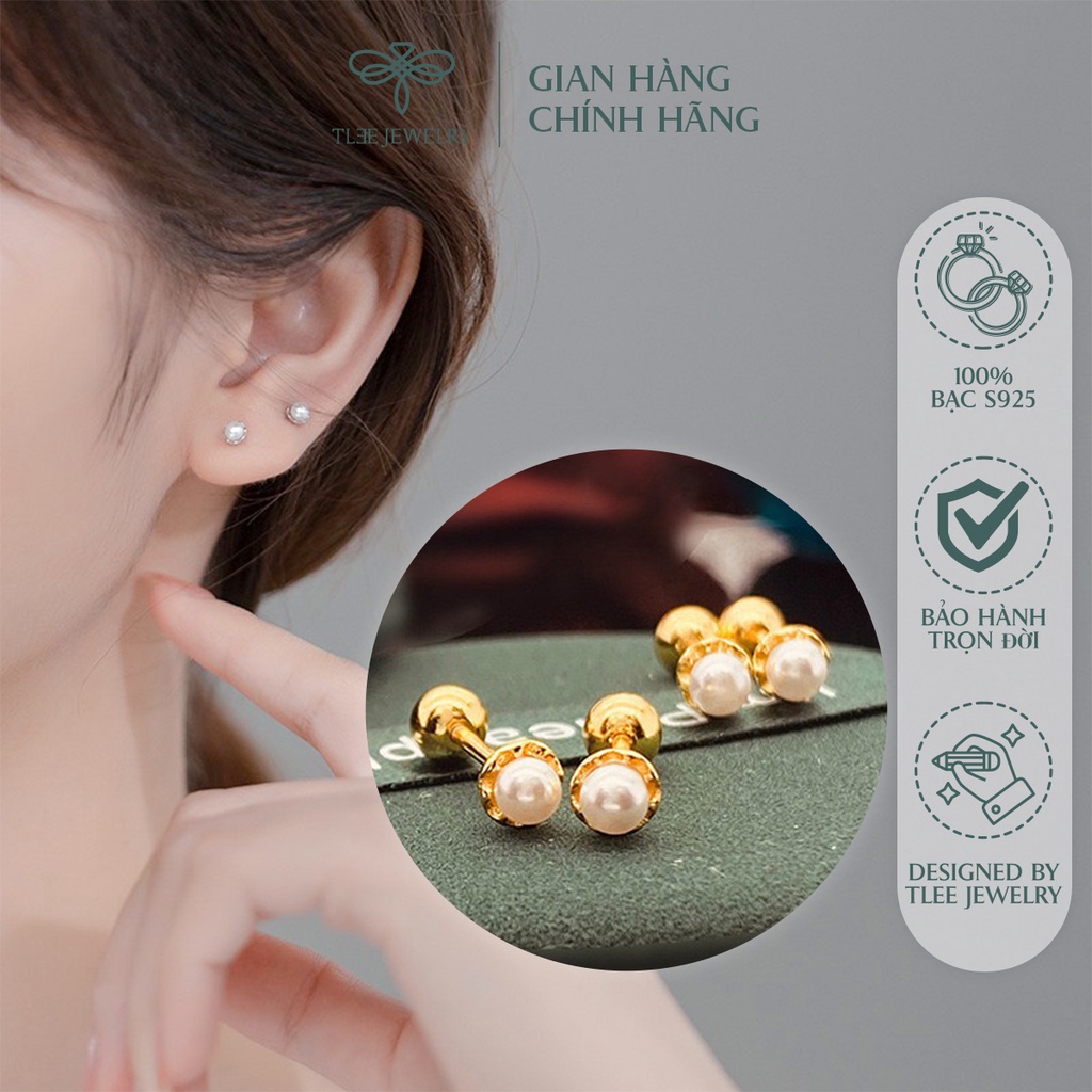 Khuyên tai bạc nữ TLEE trai chốt ren vặn bi bạc nữ tính NCJ B0200