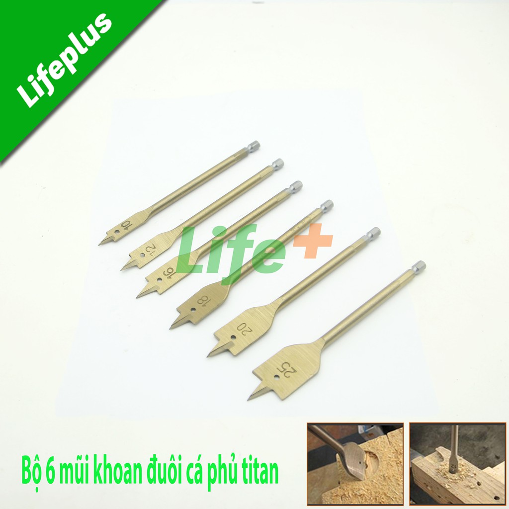 Mũi khoét lỗ gỗ đuôi cá titanium 6 chi tiết 10-25mm