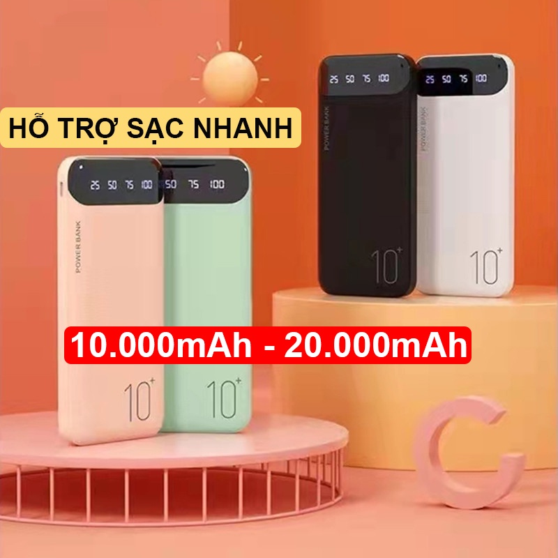 Sạc dự phòng tích hợp màn hình Led Dung Lượng 10000MAH - 20000MAH,tích hợp 3 CỔNG USB và đèn pin