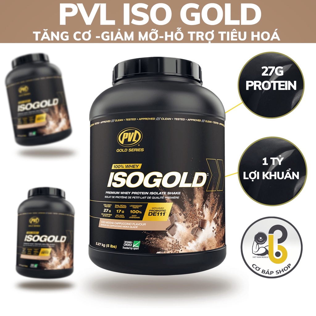 ISO GOLD - Sữa Tăng Cơ Siêu Tinh Khiết Hấp Thu Nhanh - Có thêm Probiotic hỗ trơ tiêu hoá tốt - Hủ 5lbs ( 2.27kg )