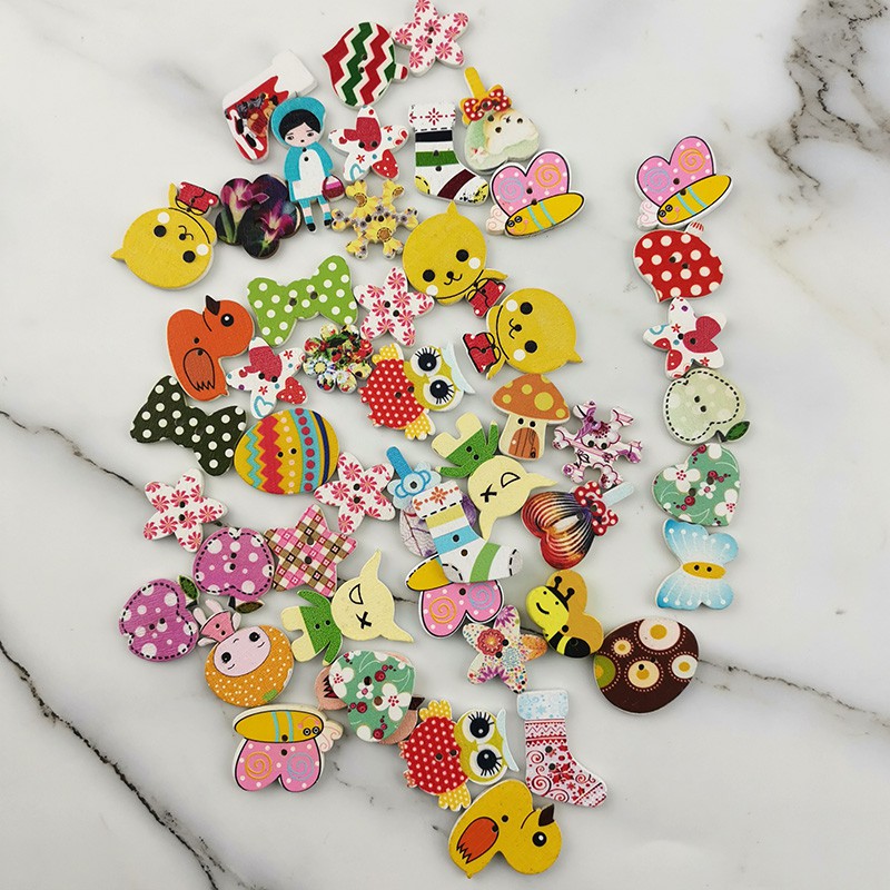 50 Nút Gỗ Hình Các Con Vật