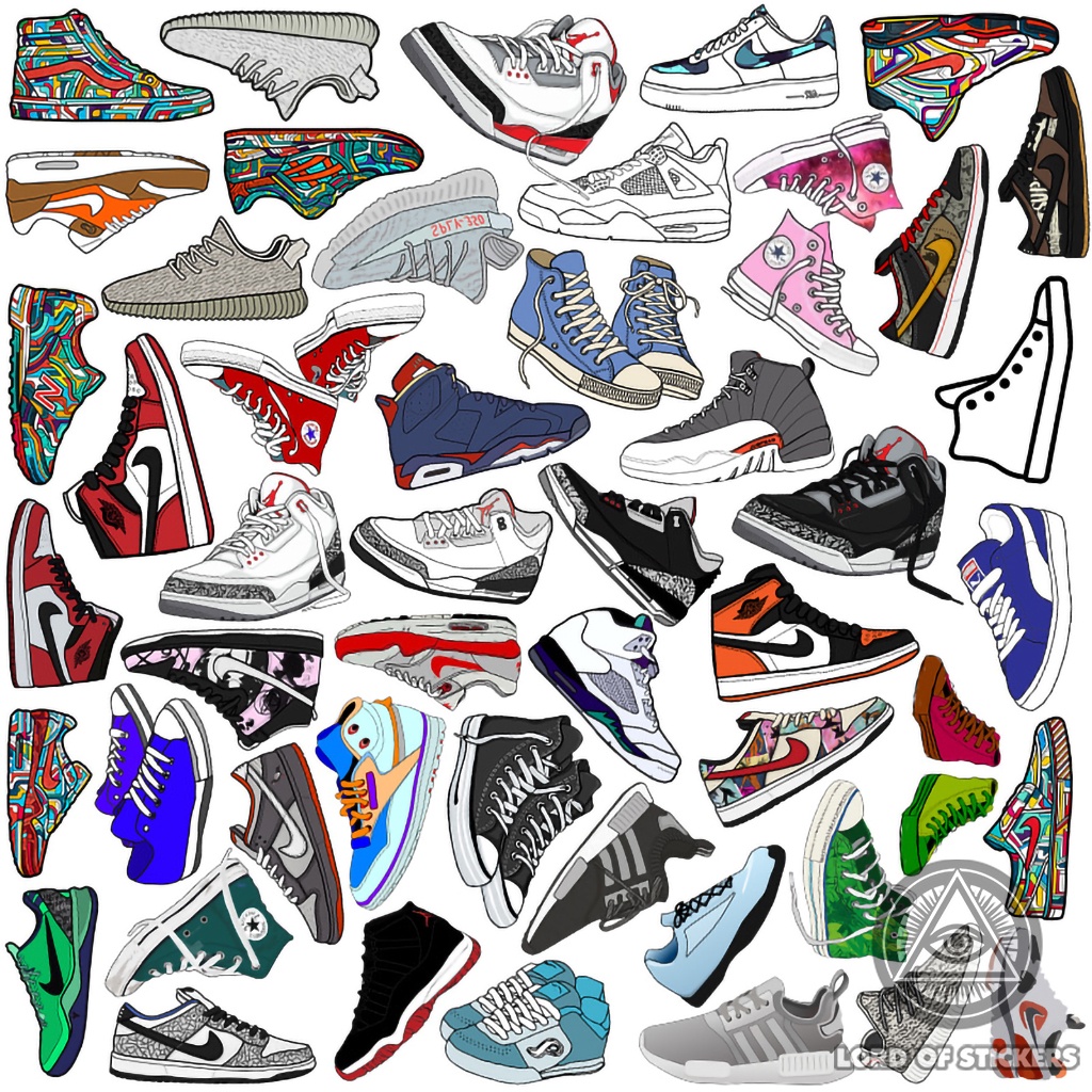 Set 50 Hình Dán Sneaker Sticker Họa Tiết Giày Thể Thao Chống Thấm Nước Dán Mũ Nón Bảo Hiểm, Laptop, Vali, Ván Trượt, Sổ