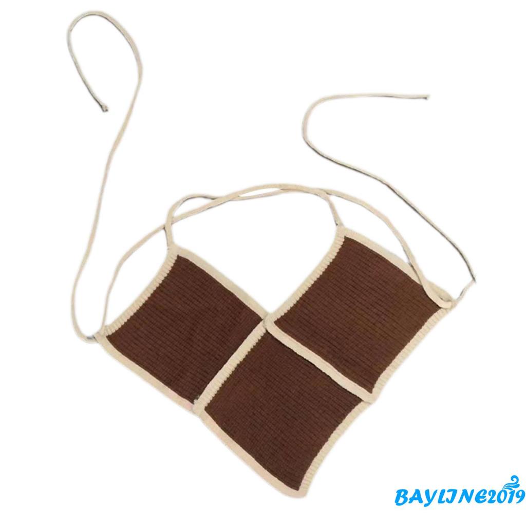 Áo croptop dệt kim hai dây cổ chữ V dáng ôm phối màu độc đáo thời trang cho nữ