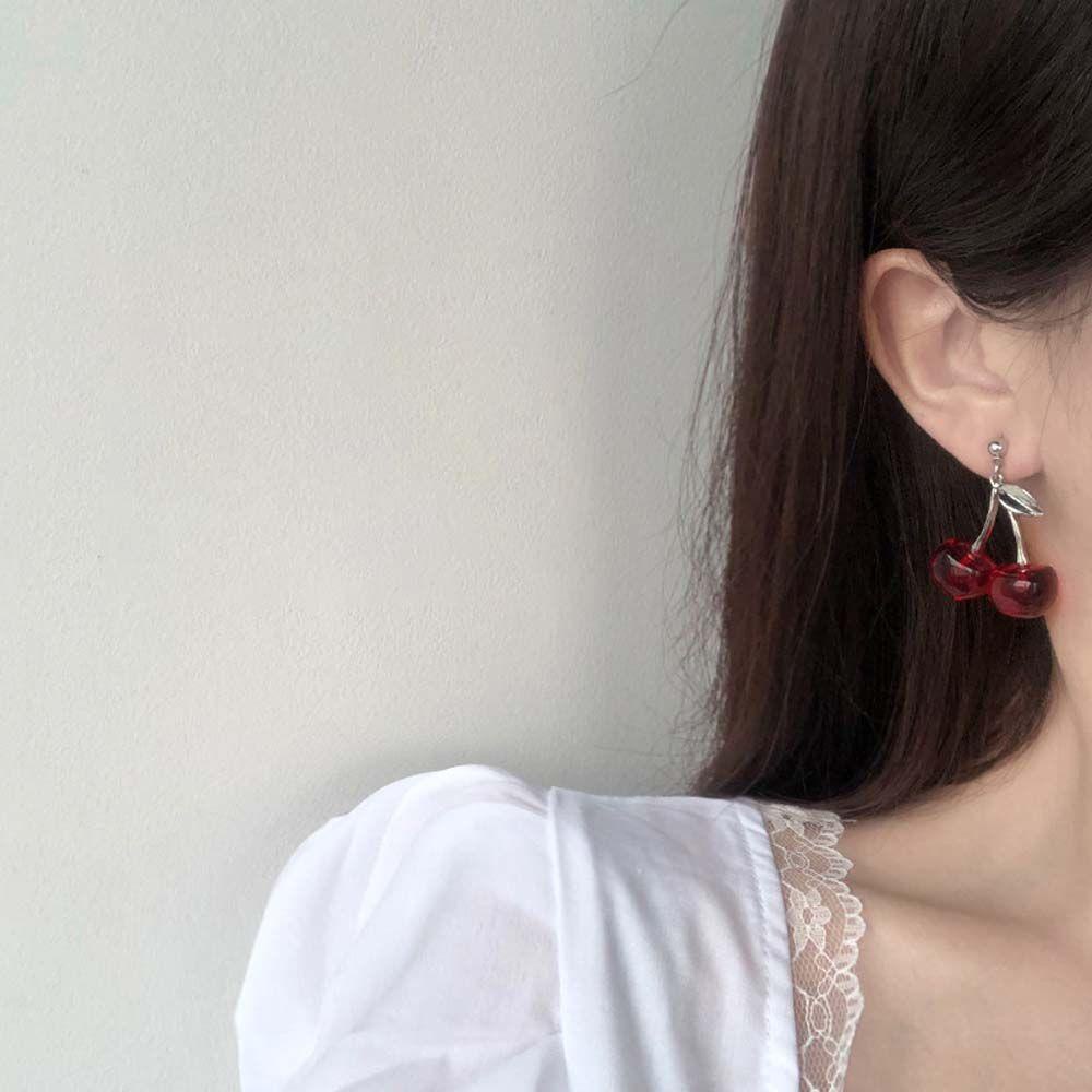 Bông Tai Hình Trái Cherry Trong Suốt Đơn Giản Dễ Thương Cho Nữ