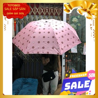 Free ship 50k Ô dù đi nắng đi mưa gấp gọn hình gấu màu hồng