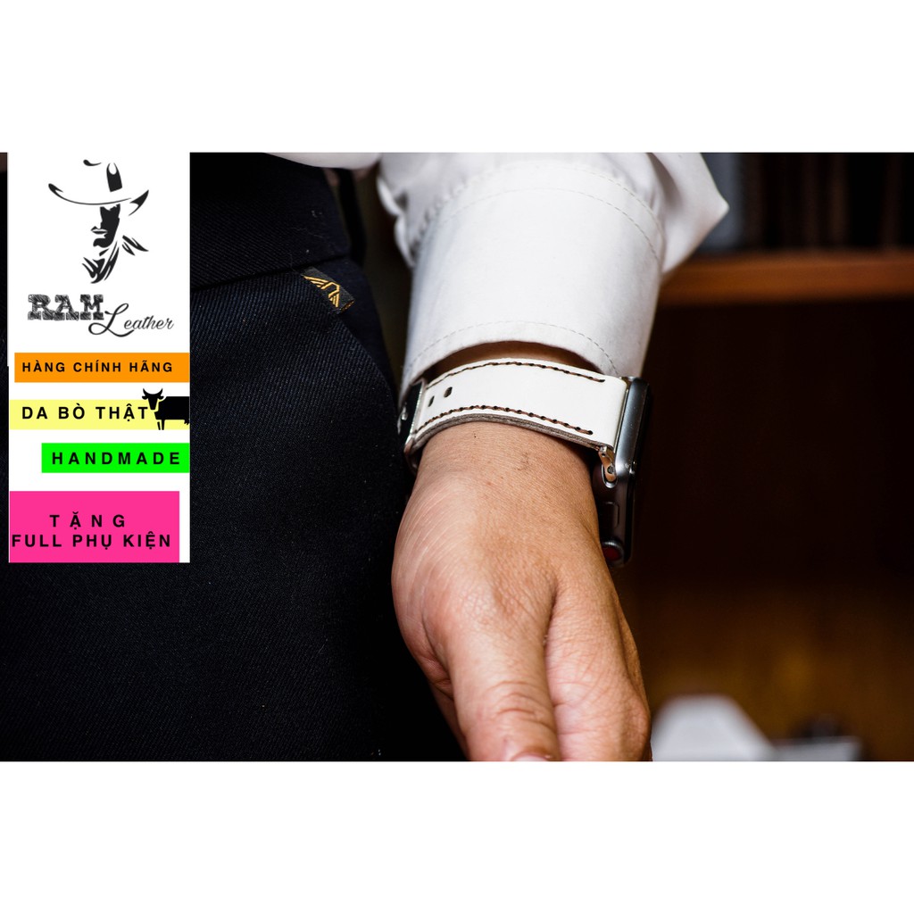 Dây đồng hồ Apple Watch , Iwatch , Iphone Watch Da Dê Trắng RAM Leather Classic 1996  Bền Đẹp