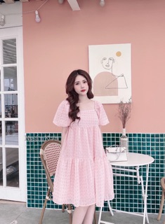 ĐẦM HỒNG BABY CỔ U