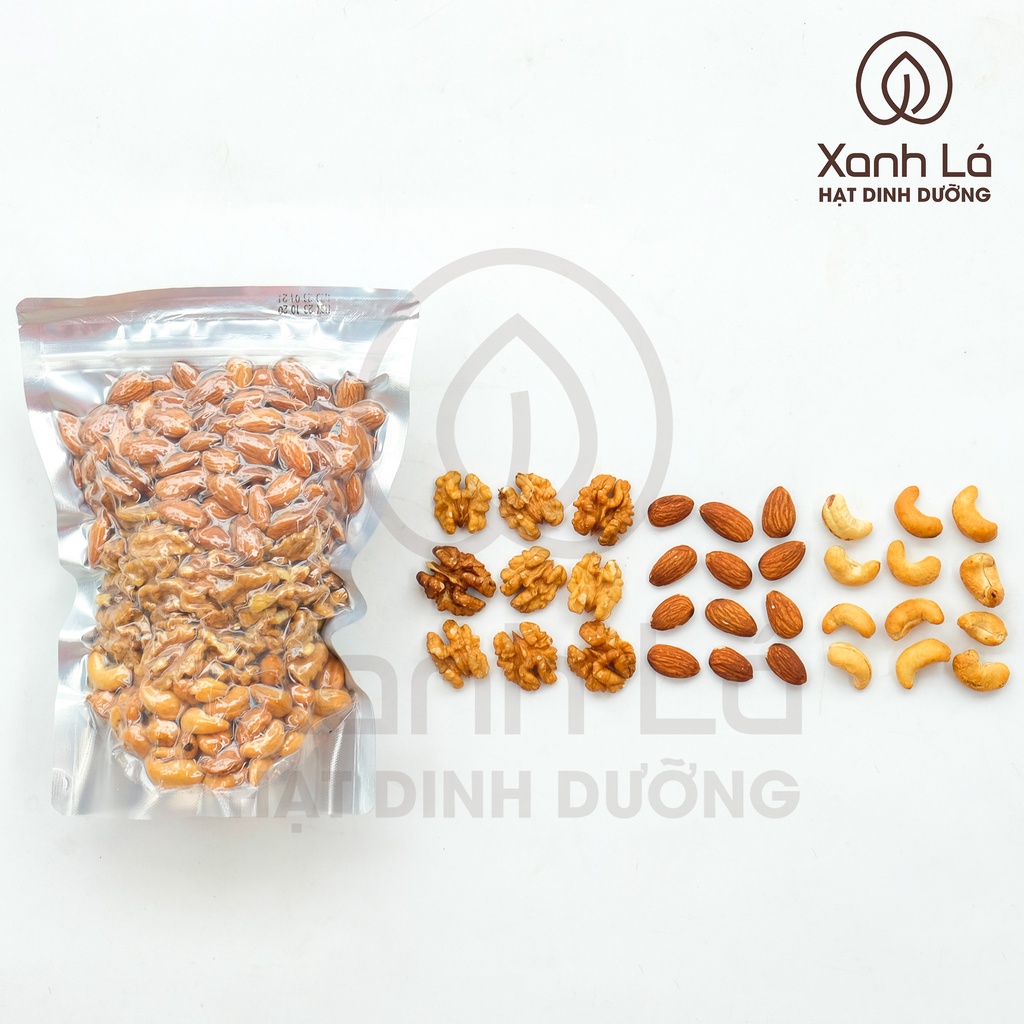 Hạt Mix 3 loại hạt dinh dưỡng Xanh Lá (óc chó, hạnh nhân, hạt điều) thượng hạng, cam kết chất lượng loại A