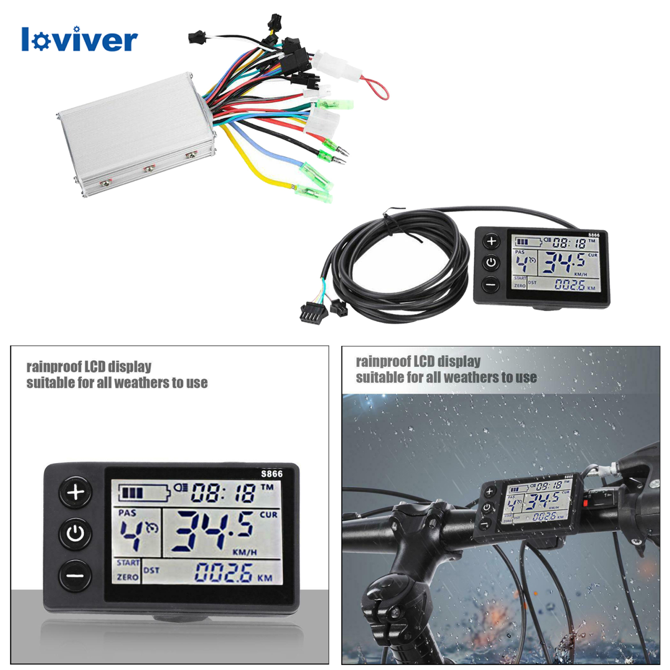 Loviver 24-48V Brushless Controller LCD Panel DC Motor Speed Meter Scooter