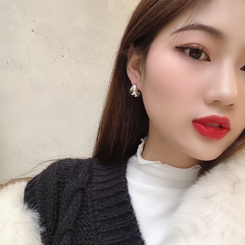 Bông Tai Mạ Bạc 925 Hình Bán Nguyệt / Giọt Nước Đơn Giản Dễ Phối Đồ Phong Cách Hàn Quốc