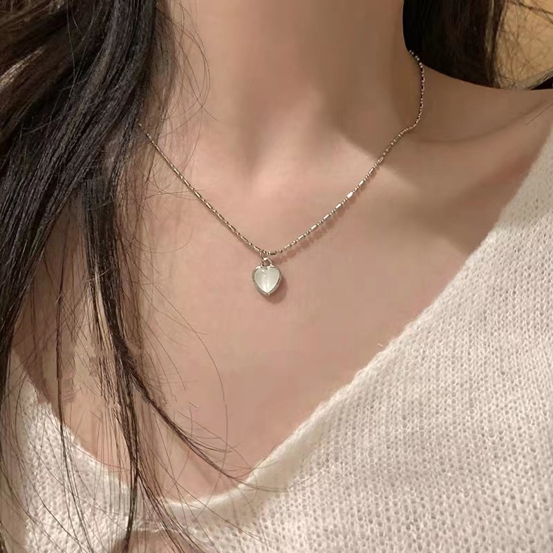 Vòng cổ Mặt Đá Opal Hình Trái Tim Đơn Giản