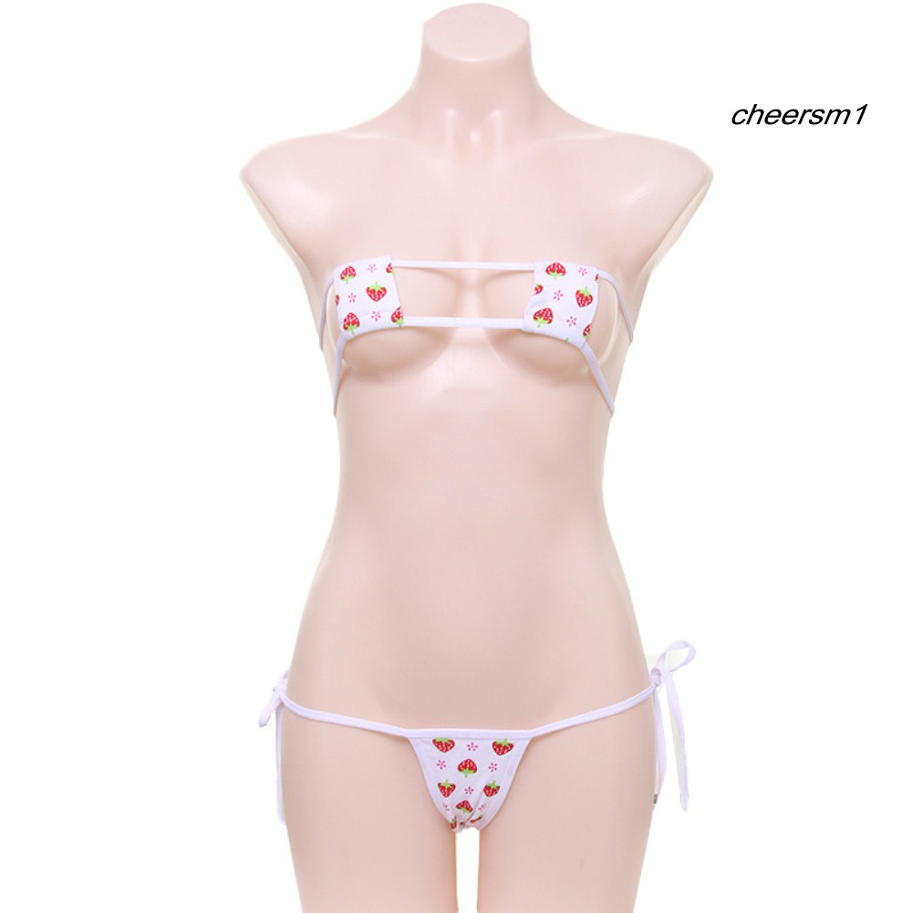 Nội y bộ đồ lót Women Sexy Bikini Strawberry Block Lace Up Bra Panties Briefs Erotic Underwear