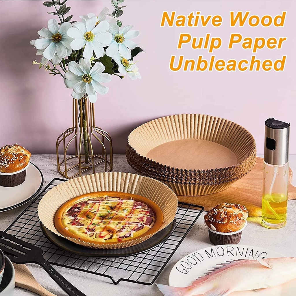 Set 50/100 Miếng Giấy Lót Nồi Chiên Không Dầu Chống Dính Dùng Một Lần 20cm