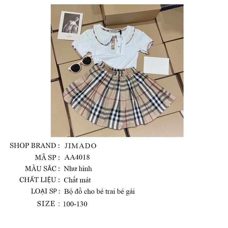Bộ đồ bé gái trai sét áo pull br mix chân váy kẻ cho bé trai gái siêu xinh JIMADO AA4018