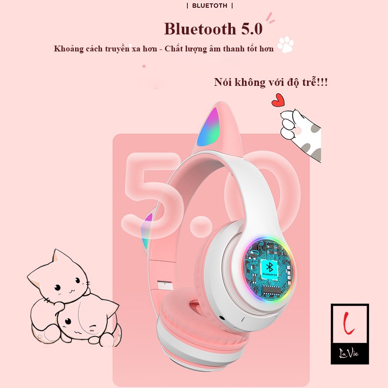 [Sẵn Hàng] Tai Nghe Mèo Chụp Tai Bluetooth Dễ Thương| Headphone Bluetooth 5.0 Có Mic, Âm Thanh Sống Động, Led Siêu Nhạy