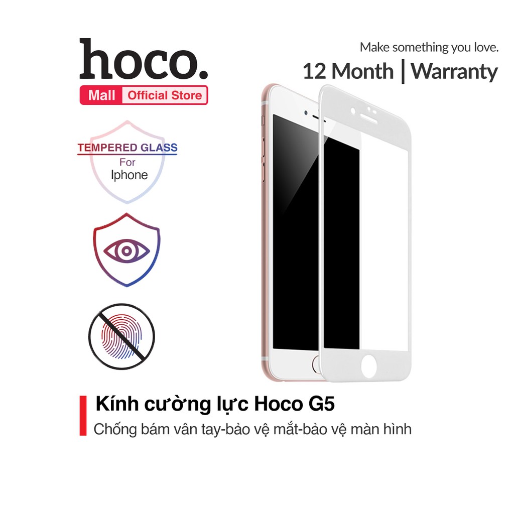 Kính cường lực Hoco G5, chống bám vân tay, bảo vệ mắt, độ cứng 2.5D, dành cho iPhone 7/8 và 7Plus/iPhone8Plus
