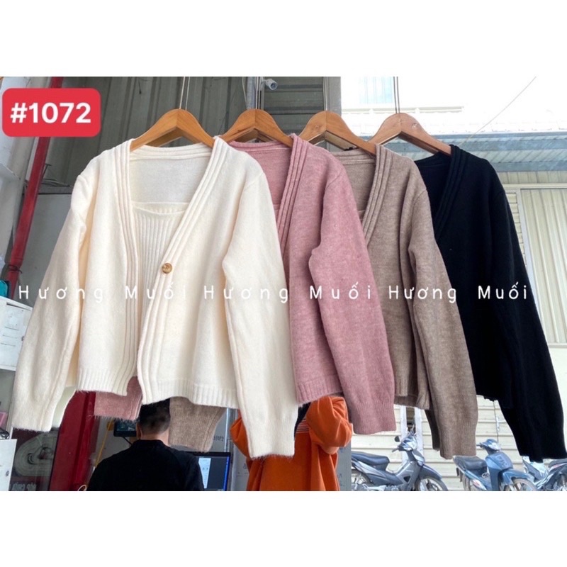 Sét áo cardigan len 1 cúc kèm áo 2 dây len bản to-video cận chất len mịn