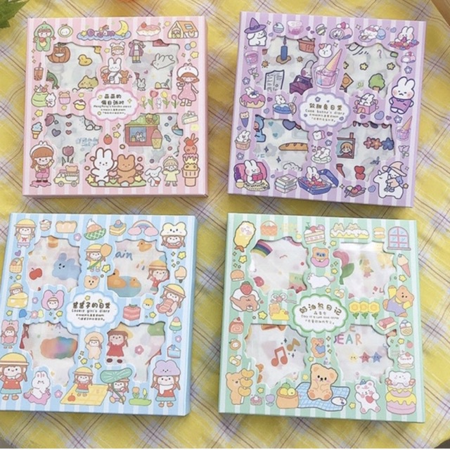 Sticker cute vintage trang trí dán sổ hộp 100 tấm hình dán sticker dễ thương STG01843
